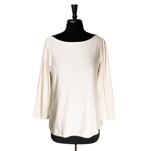 Ralph Lauren Top Womens XL Cream Boat Neck 3/4 Sleeve Stretch NWT Classic Preppy